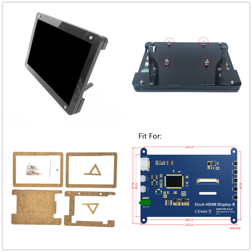 Case for Raspberry Pi 5 inch 800x480 Capacitive Touch Screen HDMI LCD Display 