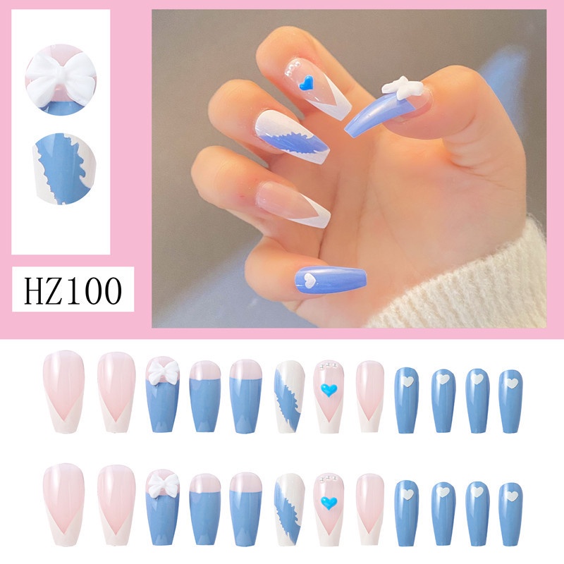 With Glue Fake Nails Rhinestone Press On Nails Wearable Removable French  Bow 24pcs cute | Shopee Philippines