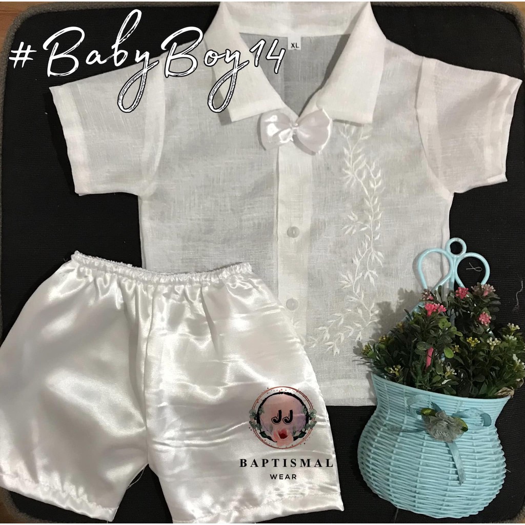Christening Polo Barong Set for Baby Boy BabyBoy14 WHITE Shopee