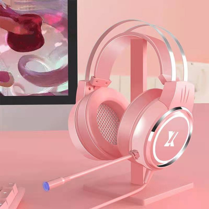 Pink Cute Gaming Headphone Wired Headset head set Over Ear Headphones ...