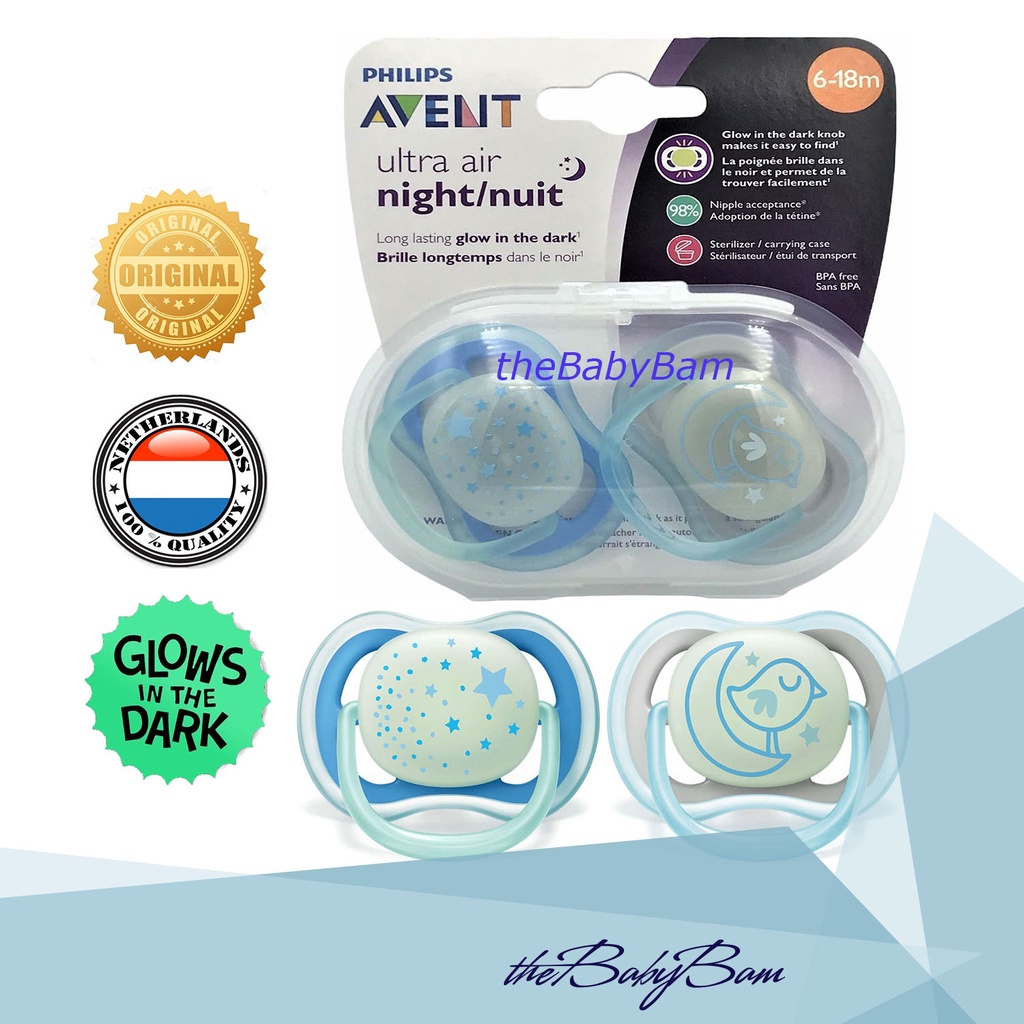 Philips Avent Ultra Air Pacifier / Soother for 618 mos Boy Glow in the