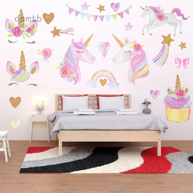 Damtb Unicorn Wall Decal Stickers Large Size Unicorn Rainbow Wall Decor For Girls Kids Bedroom Shopee Philippines