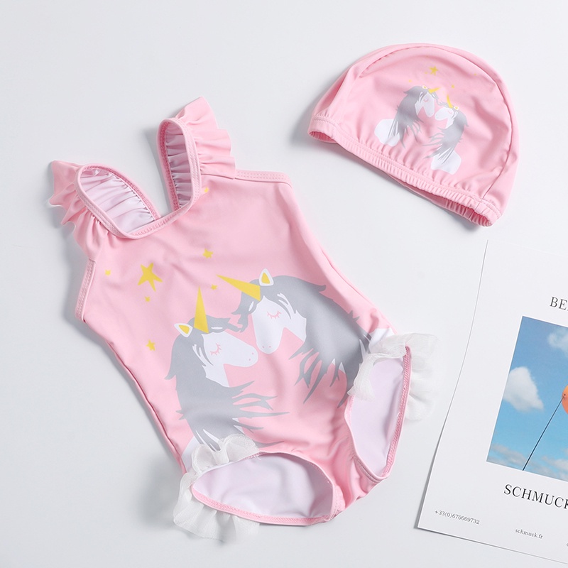 Kids Girls One Piece Unicorn Pink Black Kids Swimwear Swimsuit for 1 2 3 4 5 6 Years Old Kids Girls
