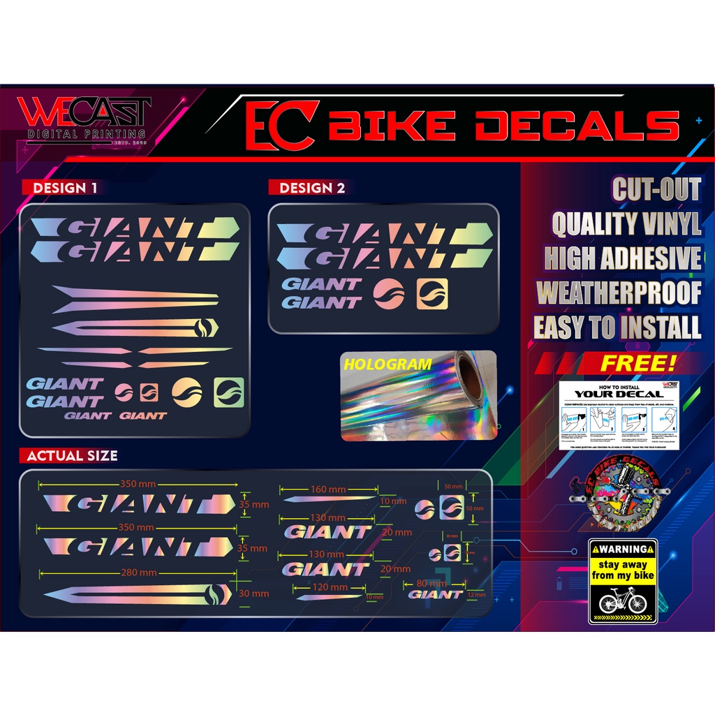 giant bike frame decals