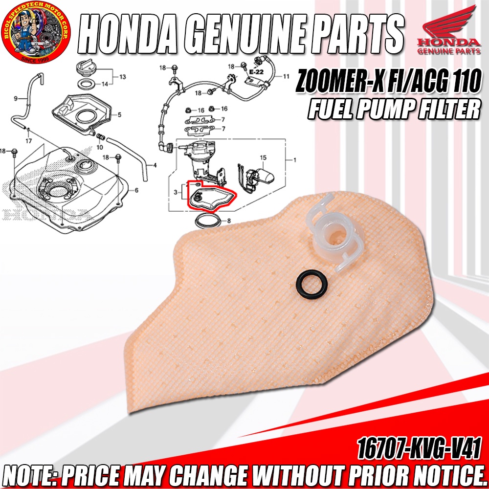 ZOOMER-X FI/ACG 110 FUEL PUMP FILTER (HPI) (Genuine: 16707-KVG-V41 ...