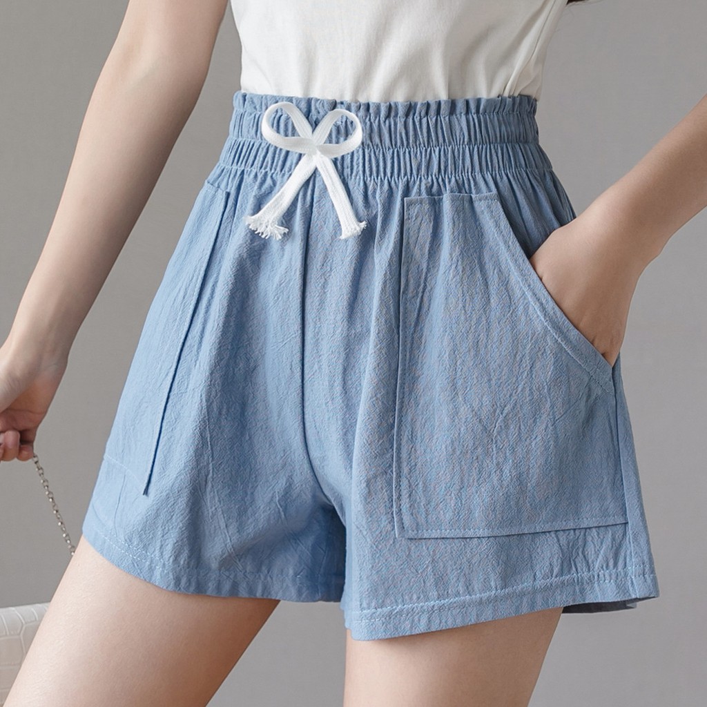 high waisted fabric shorts