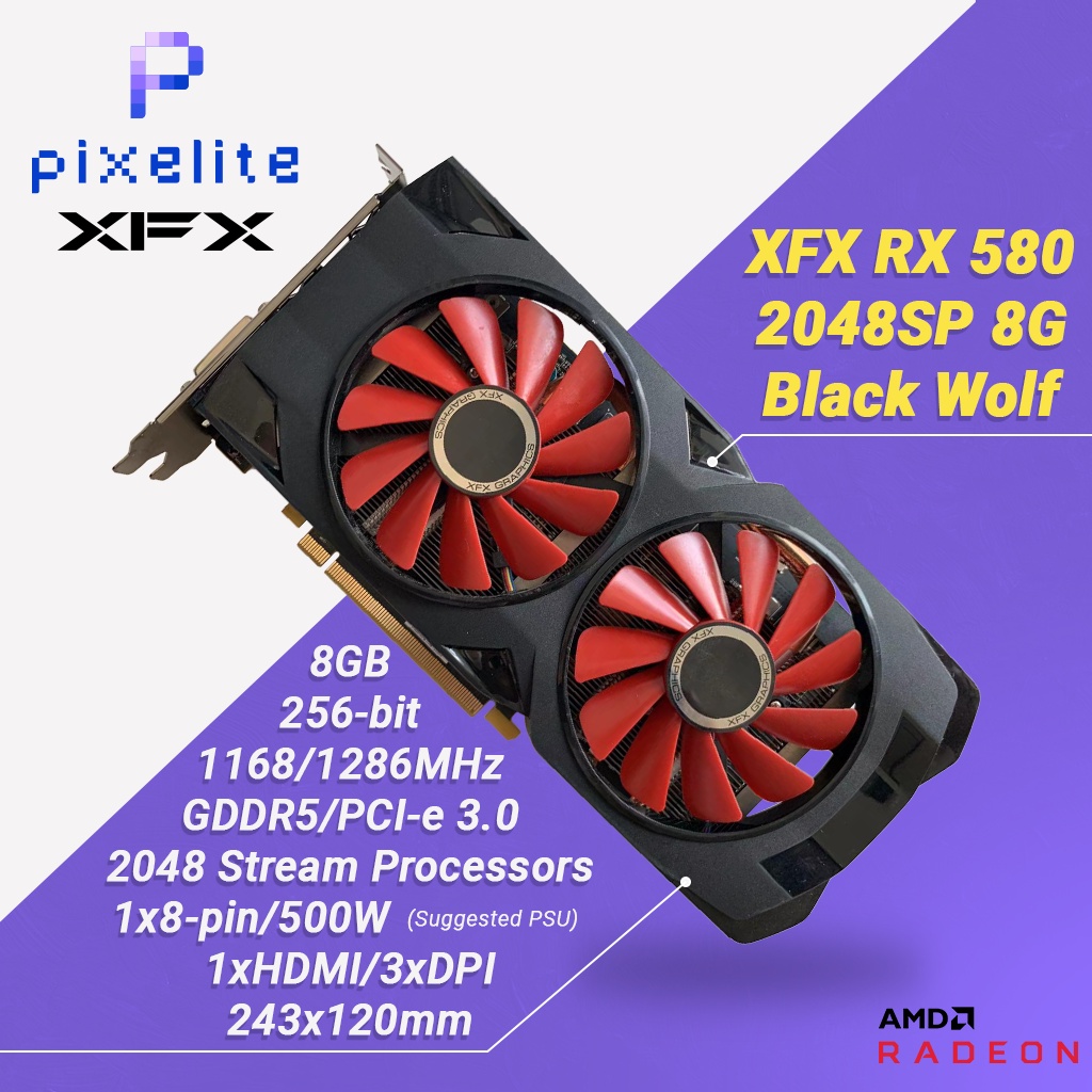 Used XFX RX 580 RX580 2048sp 8G 8GB D5 DUAL FAN AMD Graphic Graphics ...