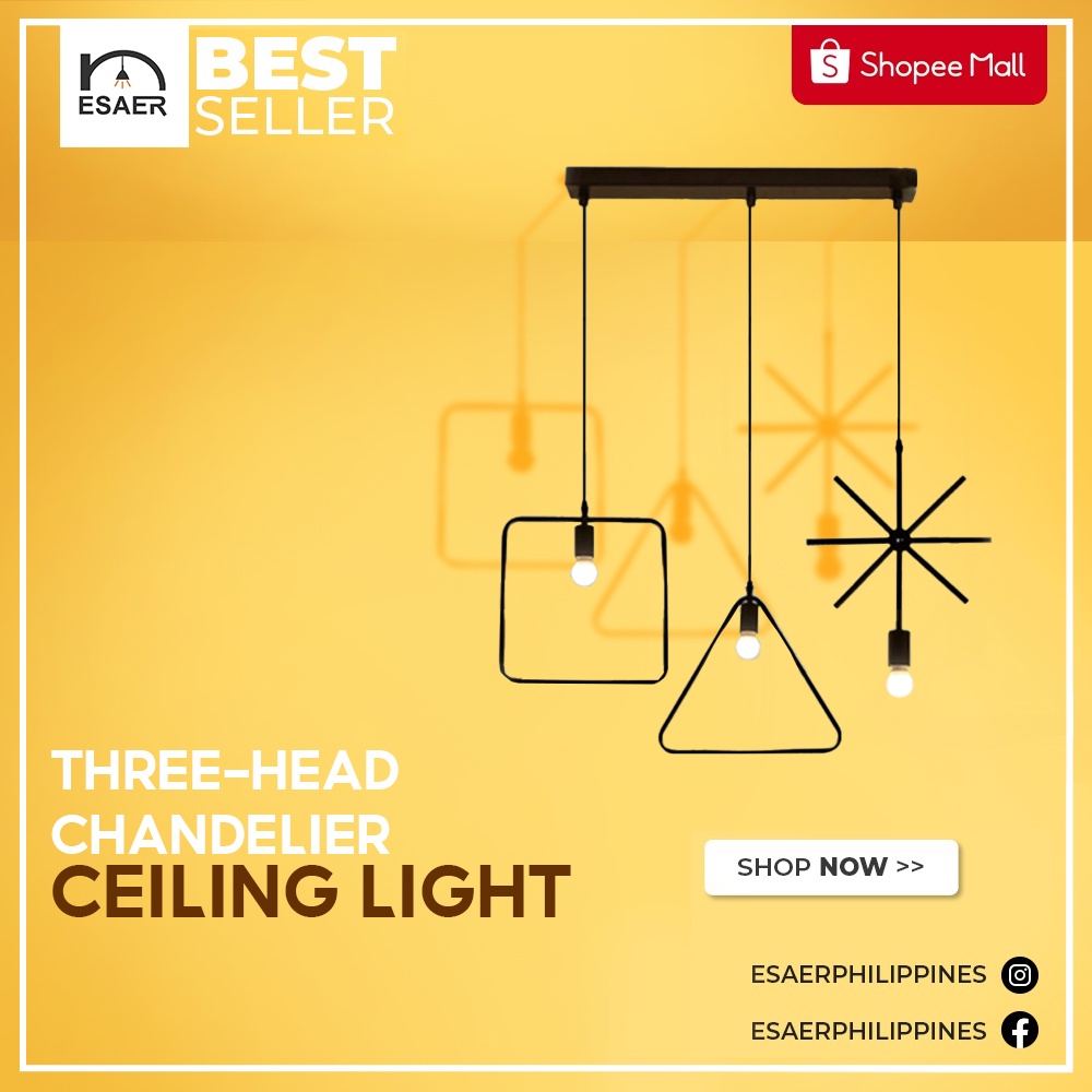 ESAER Three Head Chandelier Solid Wood Modern Ceiling Lights Lamp