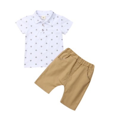 baby boy kids clothes set babies Baby Boy Polo Shirt Shorts Set Kid Clothes Short Sleeve Sailor Anchor Print Navy Blue T-shirt Short Pants 2 Piece Ootd 0-3 Years Old Kids Casual W