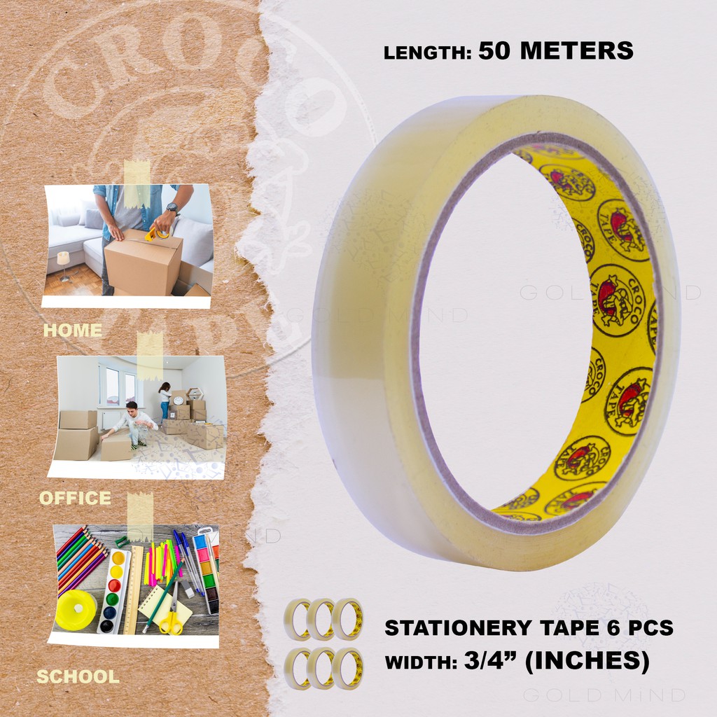 Croco Stationery Tape 3/4" 18Mm 6Pcs 50M Or 100M Shopee Philippines