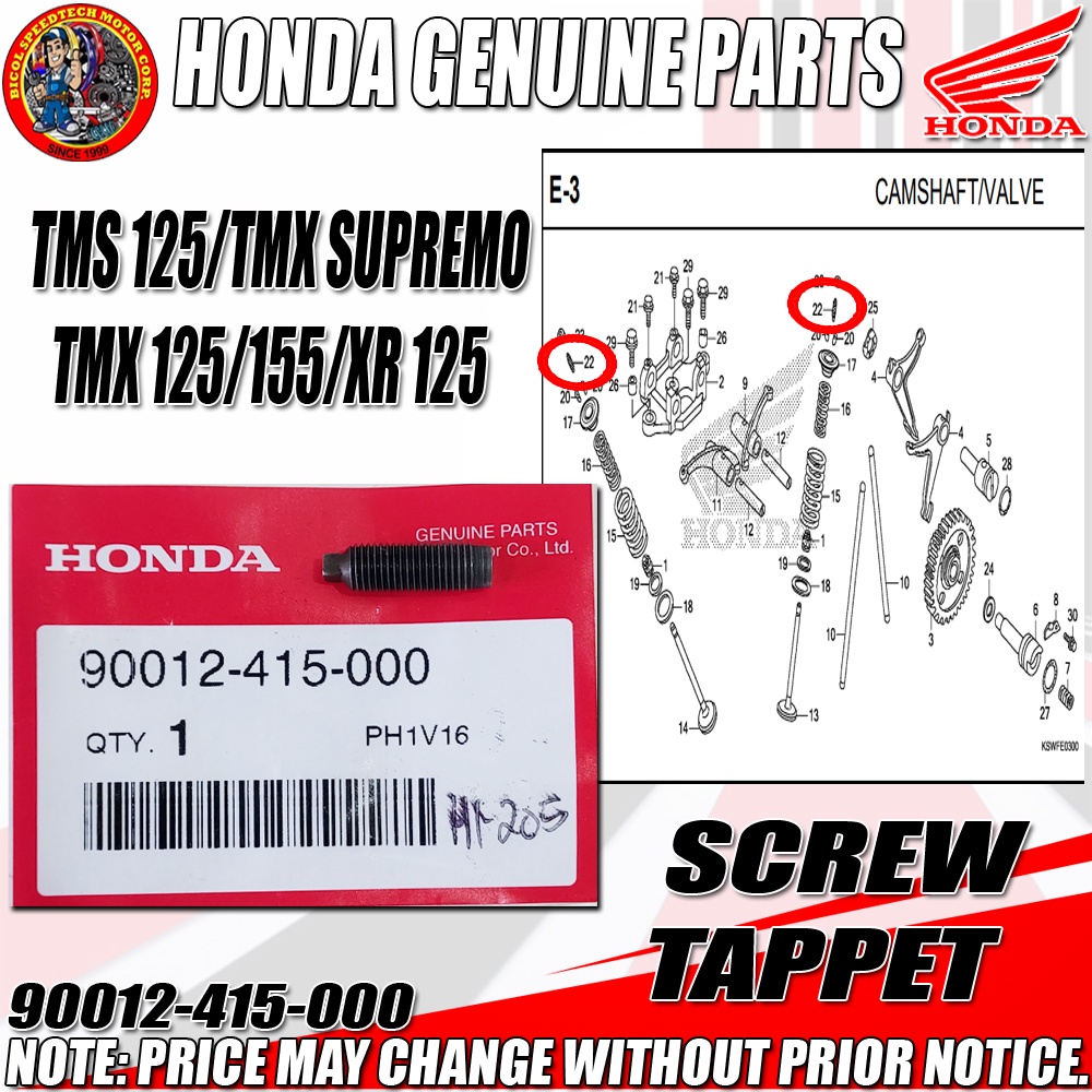 Tms 125 Tmx Supremo Tmx 125 155 Xr 125 Screw Tappet (hpi) (genuine 