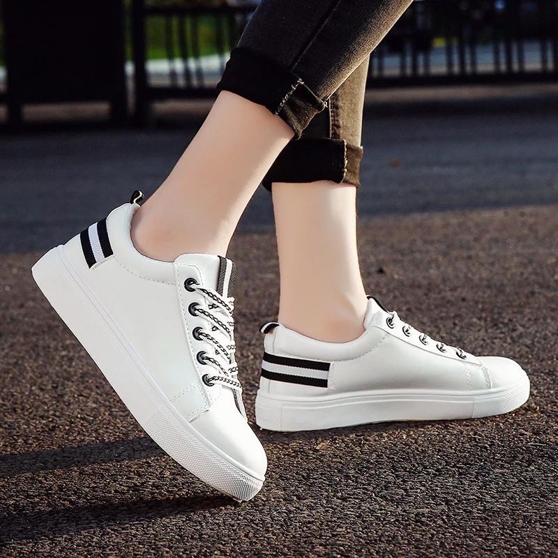 Korean fashion boots leather white shoes for women rubber fashion shoes ...