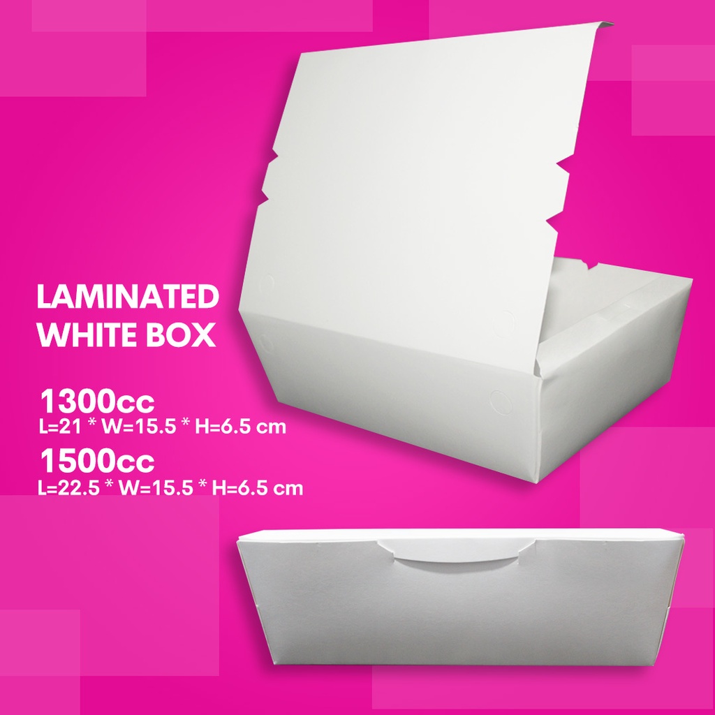 50pcs chicken box, mealbox 1300cc and 1500cc laminated white Shopee