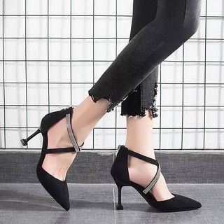 kasut tinggi  high heeled 2021 musim bunga hitam  baru tumit 