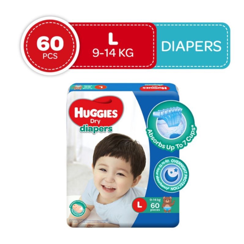 Huggies Dry Diaper Large Taped 60pcs Shopee Philippines