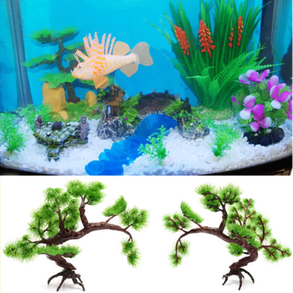 Aquarium Artificial Plastic Tree Plant 13CM Fish Tank Ornament Decoration 【Veemm】