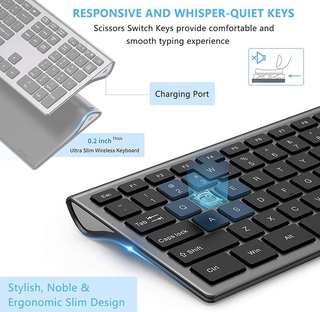 SeenDa Full Size 2.4G Wireless Keyboard Rechargeable Silent Key ...