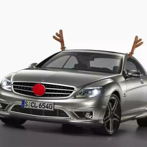 Xmas Gift Set Vehicle Christmas Car Decor Kit with Jingle Bells Rudolph Reindeer and Red Nose Auto Accessories Decoration Kit Best for Car SUV Van Truck Car Christmas Reindeer Antler Decorations 