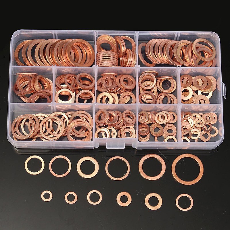 280Pcs/Set Solid Copper Gasket Assorted 12 Sizes Copper Washers Sealing Ring Set with Case M5/M6