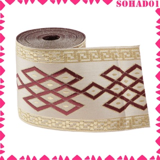 [sohad] 5 Yard Geometry Embroidered Jacquard Ribbon Vintage Trim Fabric Tapestry for Home Decor Embellishment