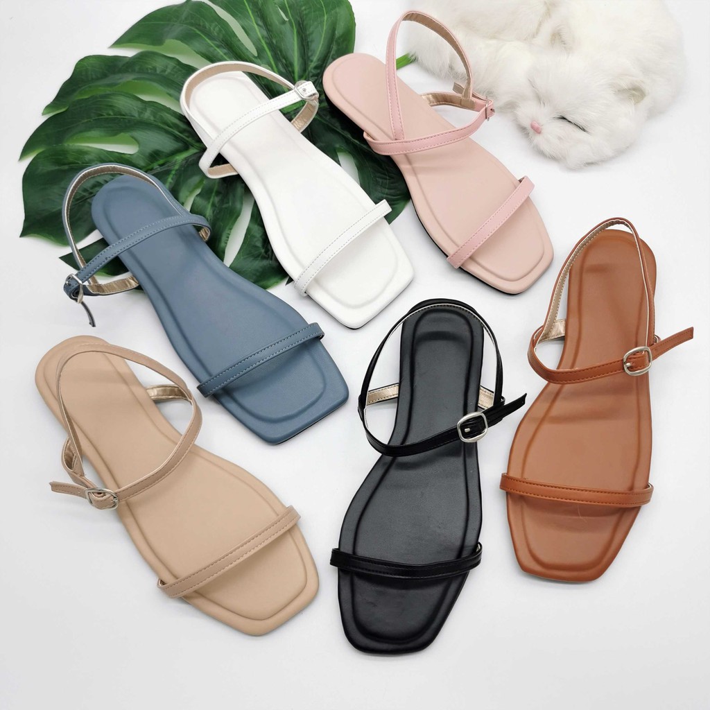 square toe strappy sandals flat
