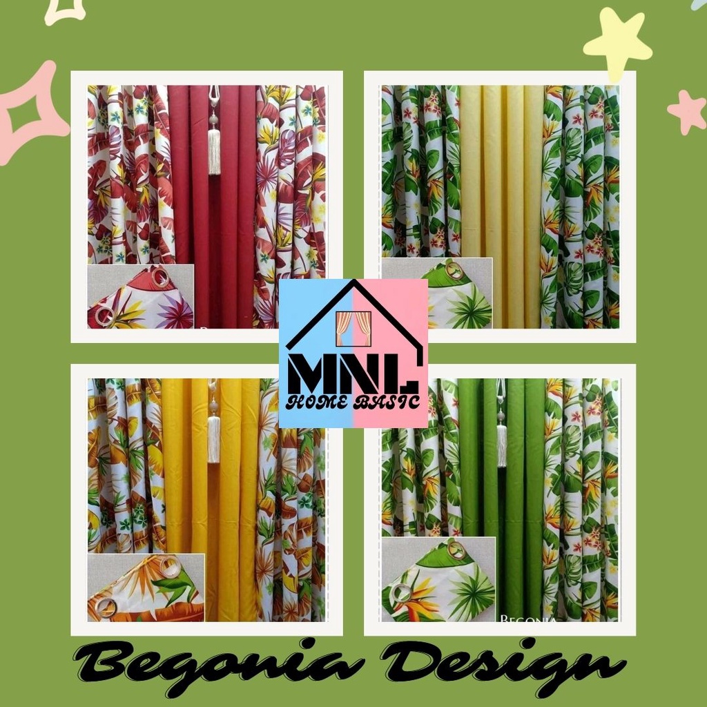3 in 1 Set Ring Curtains Begonia Design (Cretona Fabric) Shopee