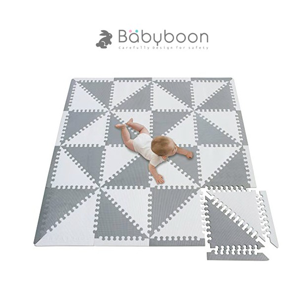 Babyboon Eva Geo Playmat Foam Soft Puzzle Baby Activity Gym Floor Mats Playpen Gray White Combi