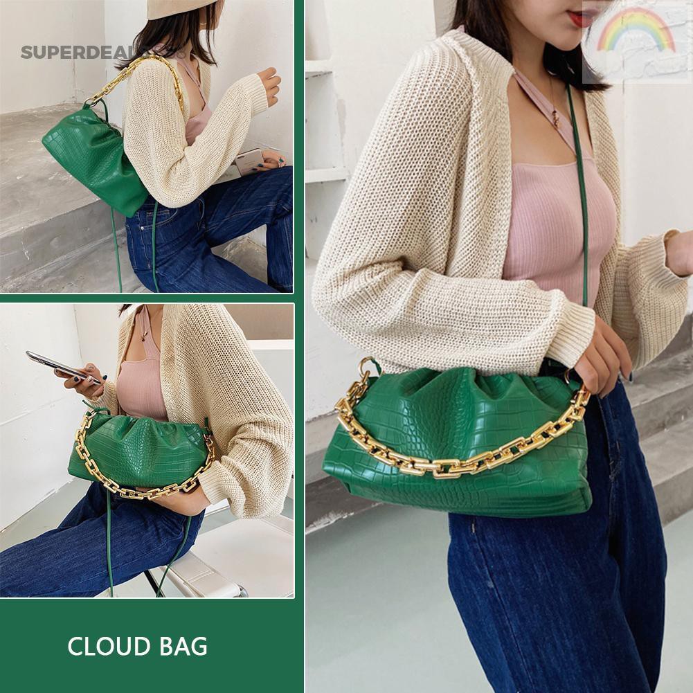Retro Alligator PU Pleated Handbag Women Cloud Shoulder Chain Underarm Bag