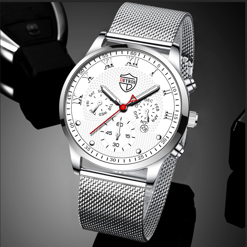 Mens Watches Fashion Elegant Men Mesh Belt Quartz Watch Business Casual