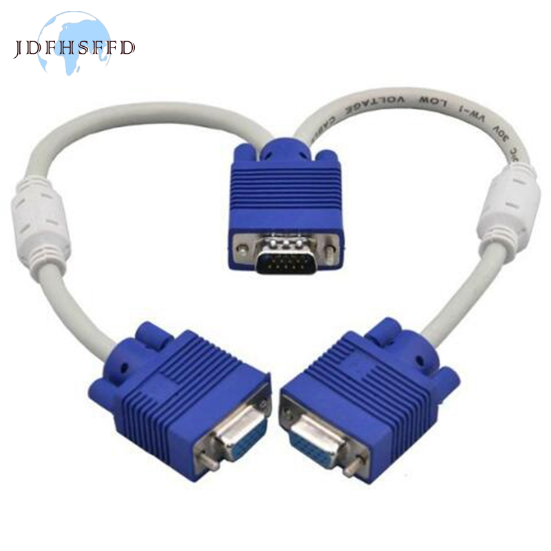 VGA Splitter Cable Computer to Dual 2 Monitor Adapter Connector 15 Pin