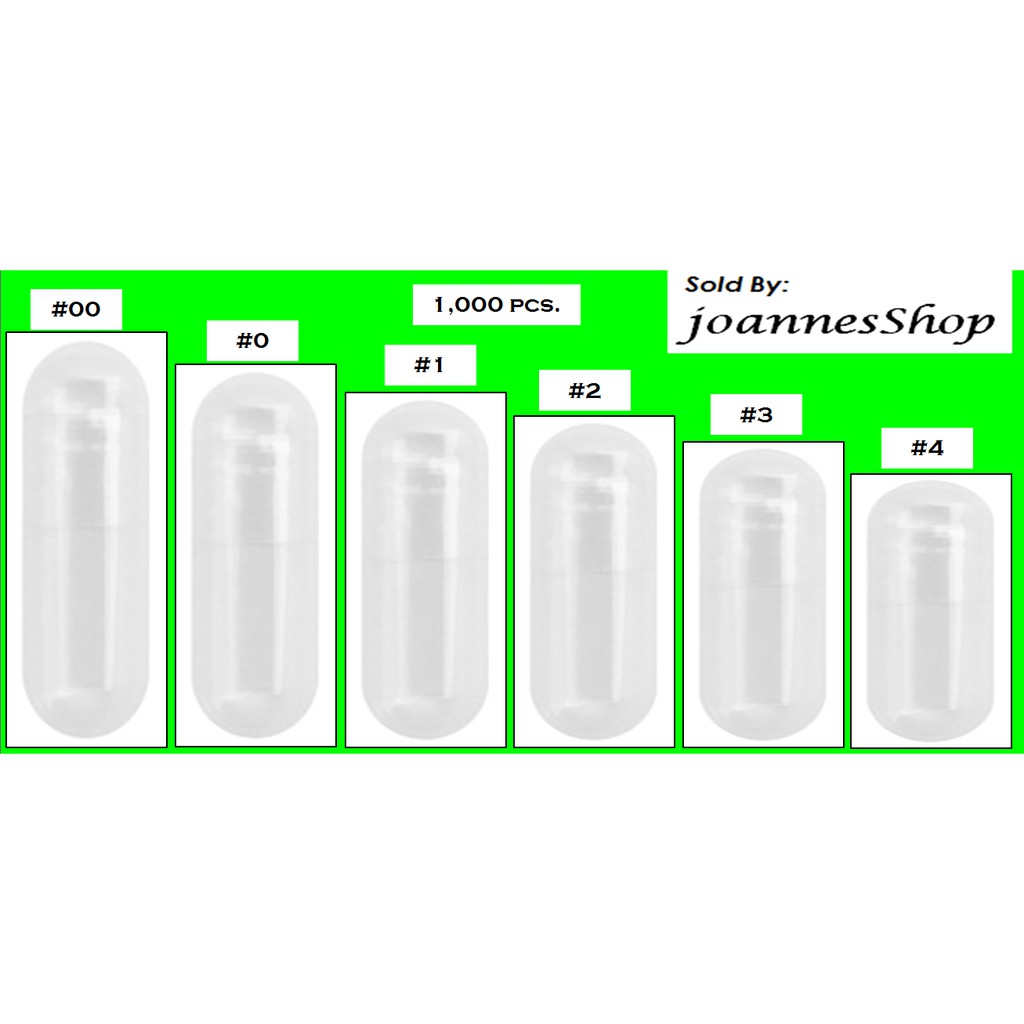 Empty Capsules (gelatin) natural colors in four sizes 00, 0, 1, 2