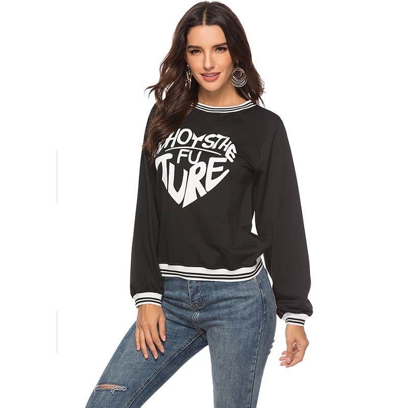 women's fashion letter print long sleeve sweater