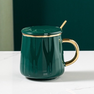 Luxury ceramic coffee mug with lid and spoon cup elegant gold rim tableware Coffee mug #8