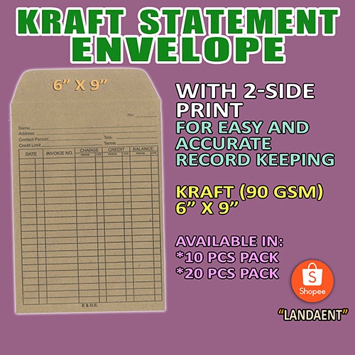 Kraft Statement Envelope with TwoSide Print Shopee Philippines