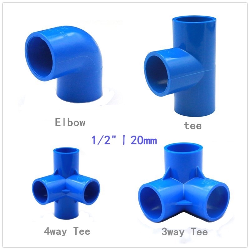 1/2" to 3/4"PVC Blue Pipe Fittings Connector 20mm to 25mm Elbow Tee 3way 4 way