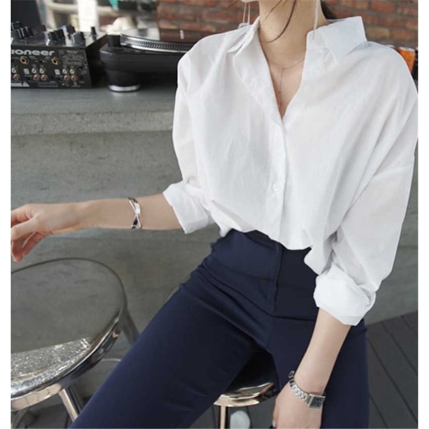 2019 Autumn White Long Sleeve Shirt 