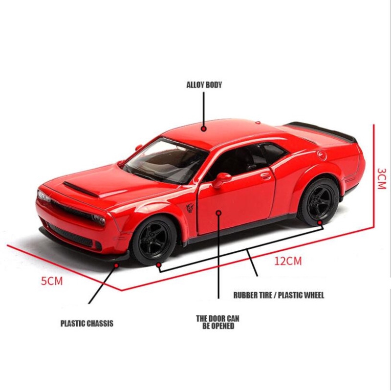1:36 Alloy Challenger SRT Demon Sports Car Diecast Car Model Toy with Pull Back for Kids Gifts Toy Collection