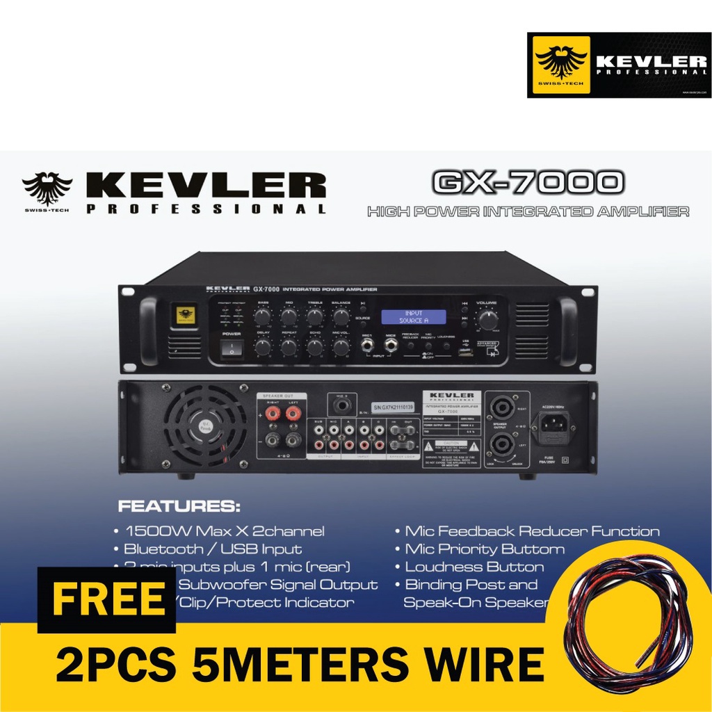 Kevler GX7000 1500W x 2 High Power Integrated Amplifier Bluetooth/USB