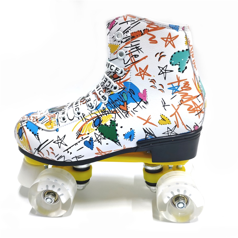 pattern Dualrow flash wheel microfiber roller skates 4wheel plutonium