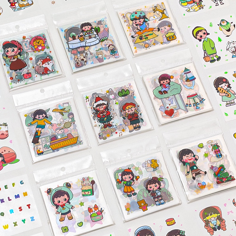 20 Sheets Cartoon Stickers Handbook Stickers Transparent Sticker Cute ...