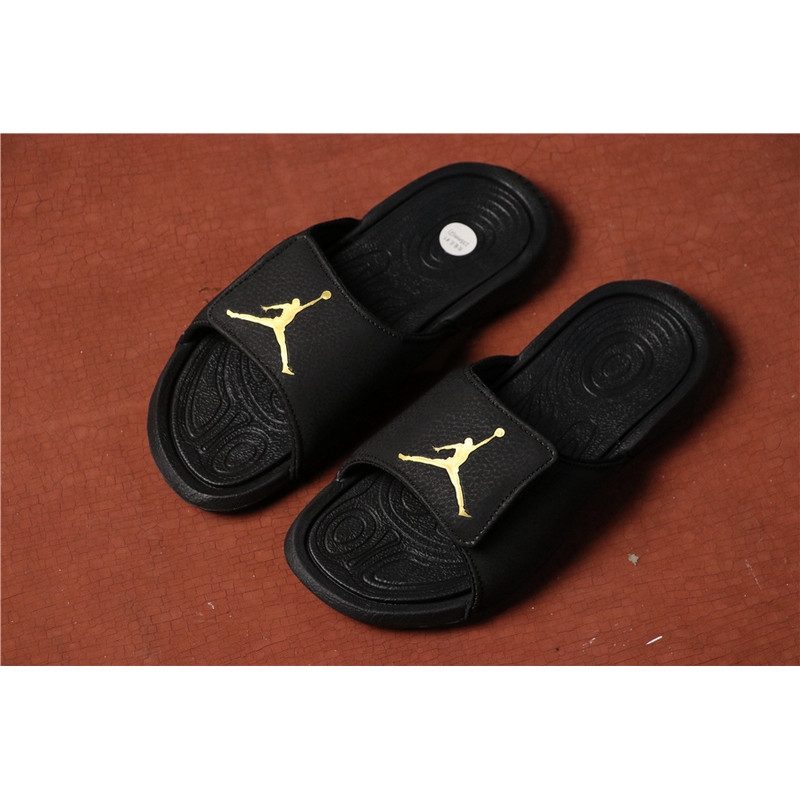 Air Jordan Hydro 6 black gold slippers 