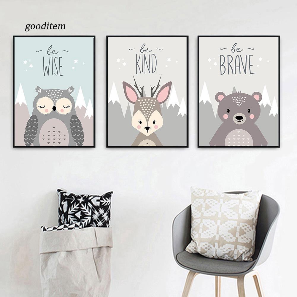 Gdtm Cartoon Fox Owl Deer Nordic Frameless Canvas Painting Wall