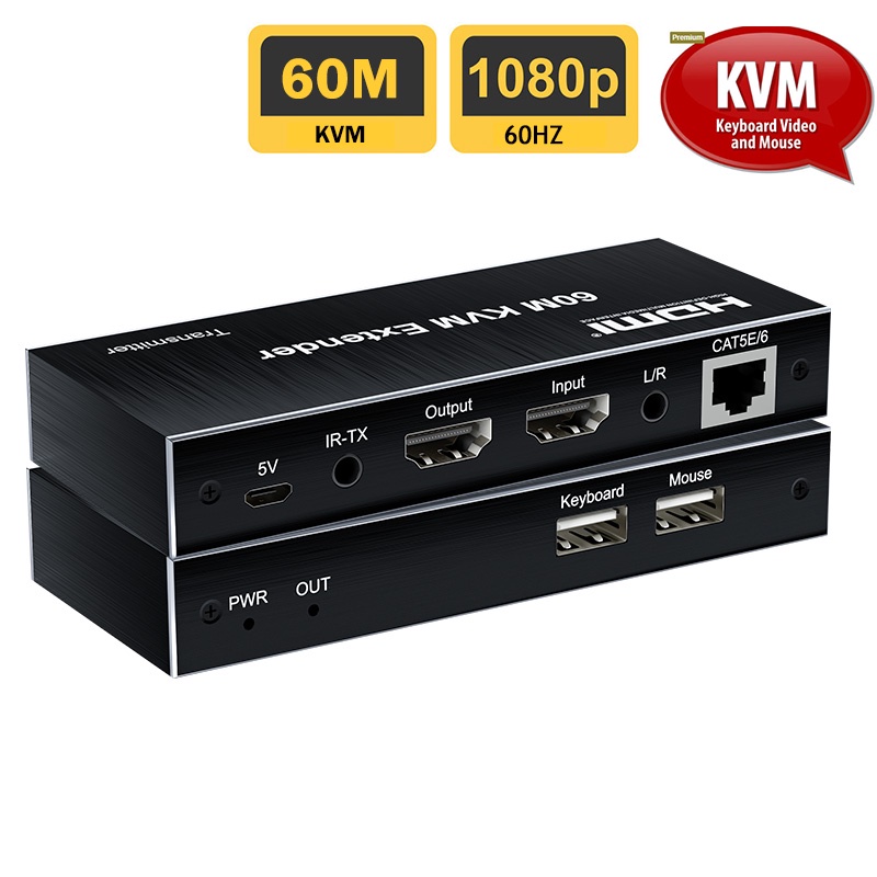 HDMI KVM Extender Over Cat5e/6 Rj45 60M 1080P60Hz USB HDMI KVM