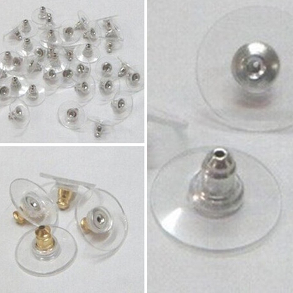 50X Ear Post Nuts Rubber Earring Backs Stoppers Jewelry Findings Silver/Golden 