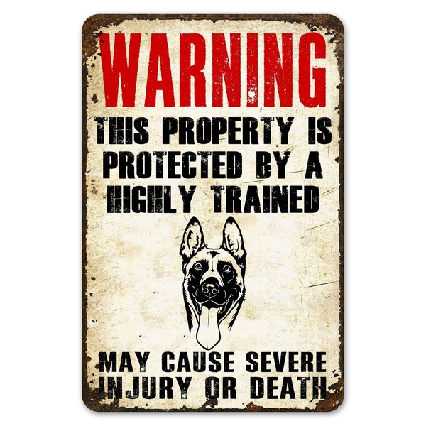 Warning This Property Is Protect By Belgian Malinois Dog Tin Sign Vintage Farm Decor Art Pet Lover Metal Zoo Bar Club Cafe Garage Wall 20 30cm Ee Philippines - Belgian Malinois Home Decor