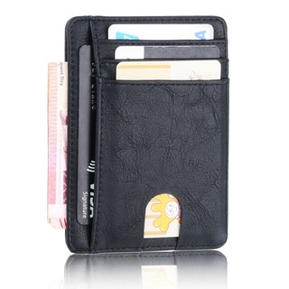 Unisex Retro Thin Minimalist Id Card Case Front Pocket Card Wallet Vintage Leather Card Holder Rfid #11