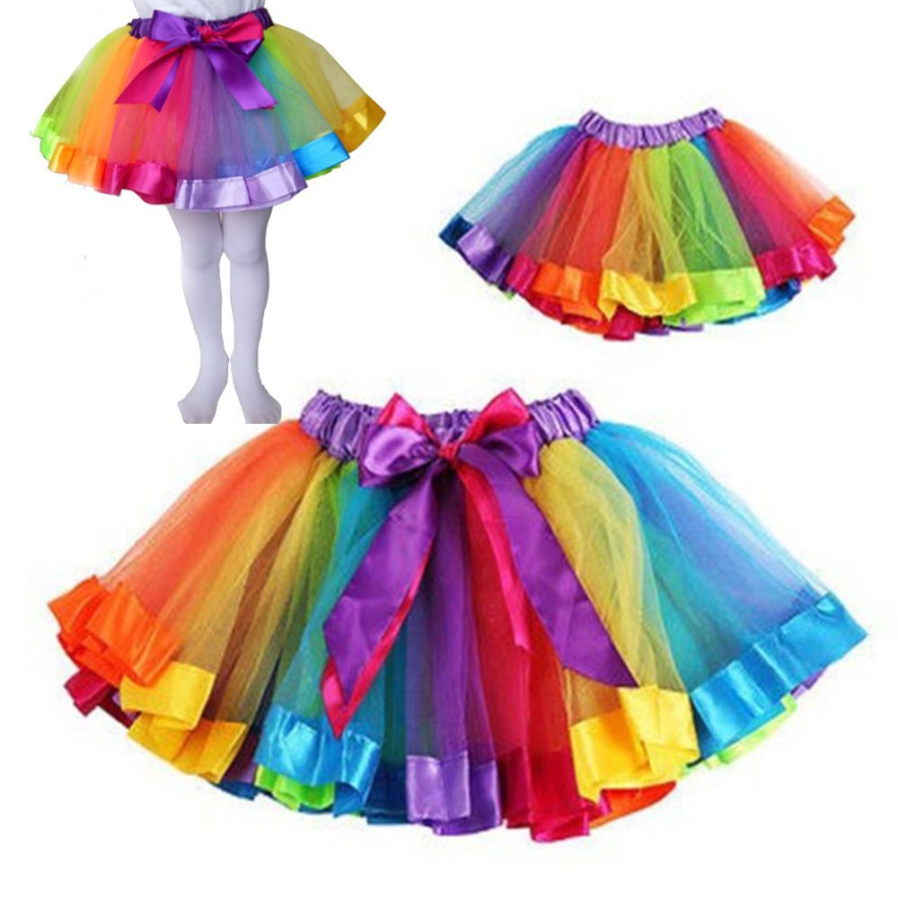 Brightup Little Girl Ballet Lace Rainbow Layered Dancing Tutu Mini Skirt,Pettiskirts Bowknot Skirt Short Dress 
