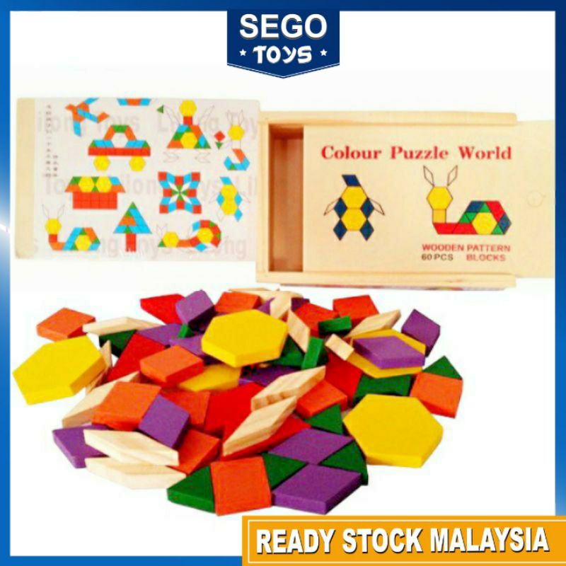 60pcs Wooden Toy Montessori Tangram Puzzle Block Kid/Children Teka-teki ...