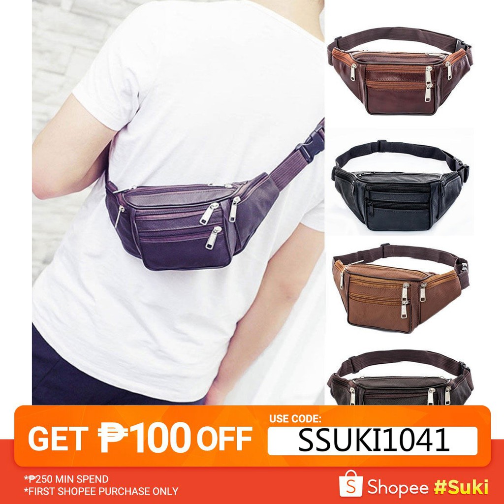 black leather waist bag