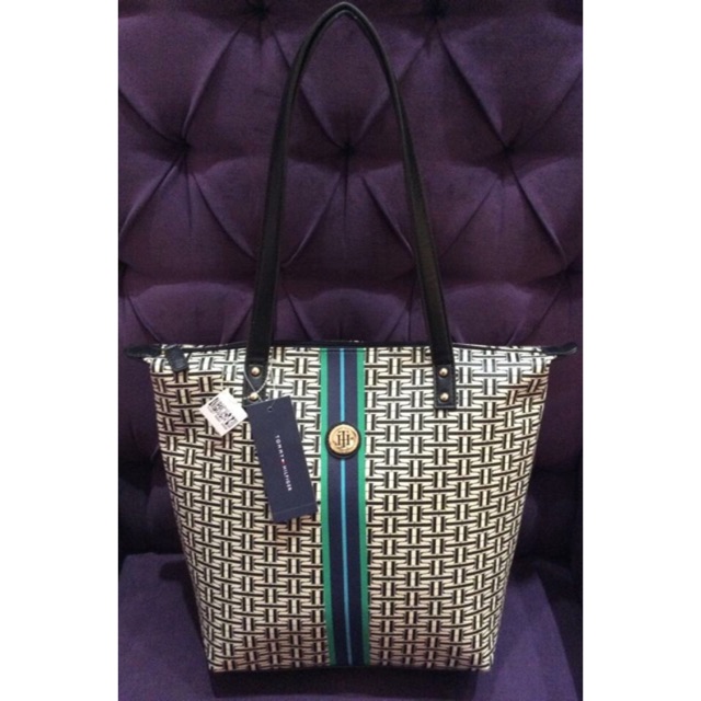 TOMMY HILFIGER Coated Canvas Tote Bag Black Multi Shopee Philippines